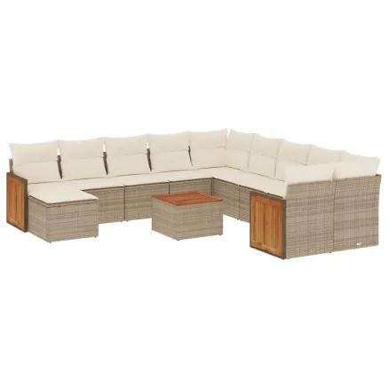 Salon de jardin avec coussins 12 pcs beige résine tressée 2