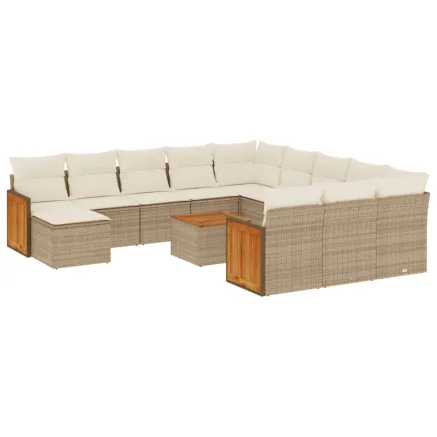 Salon de jardin avec coussins 13 pcs beige résine tressée 2