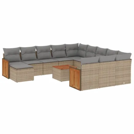 Salon de jardin avec coussins 13 pcs beige résine tressée 2
