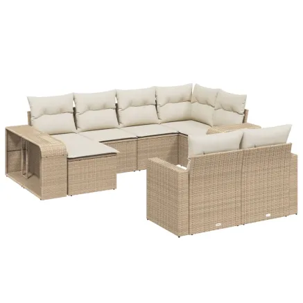 Salon de jardin avec coussins 10 pcs beige résine tressée 2