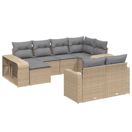 Salon de jardin avec coussins 10 pcs beige résine tressée 2