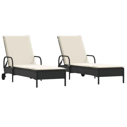 Chaises longues avec coussins lot de 2 noir résine tressée 2