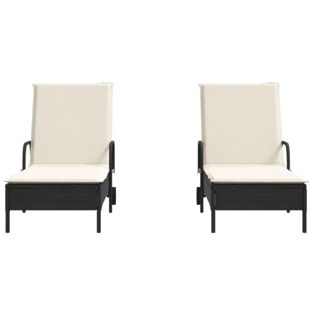Chaises longues avec coussins lot de 2 noir résine tressée