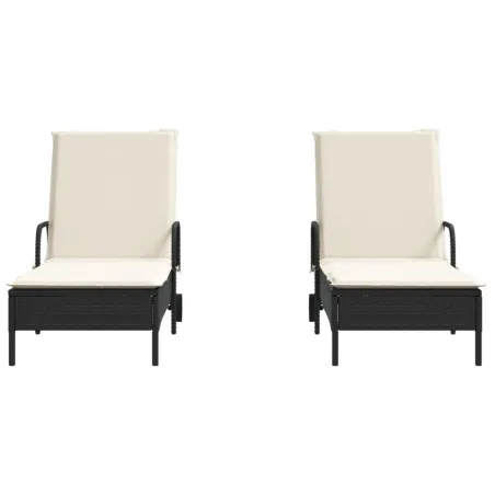 Chaises longues avec coussins lot de 2 noir résine tressée