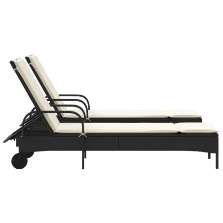 Chaises longues avec coussins lot de 2 noir résine tressée