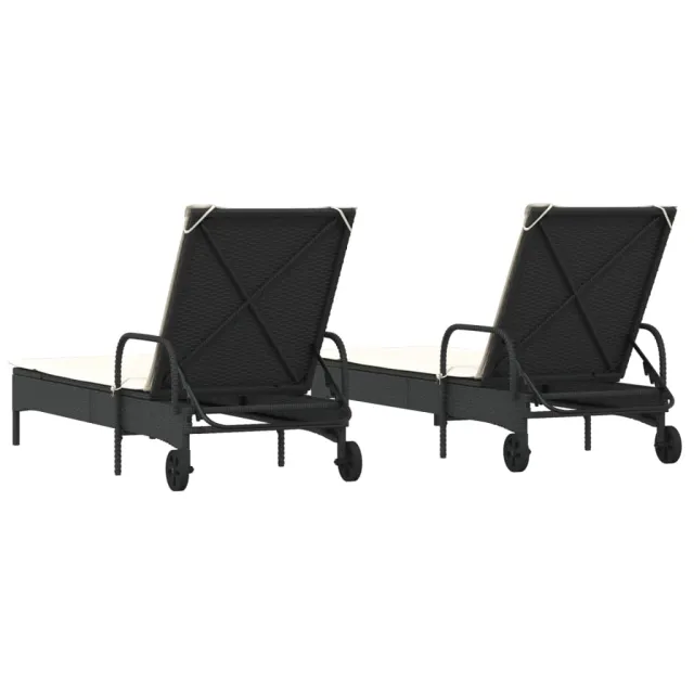 Chaises longues avec coussins lot de 2 noir résine tressée