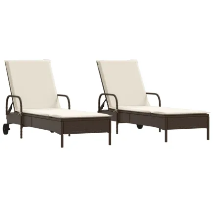 Chaises longues avec coussins lot de 2 marron résine tressée 2