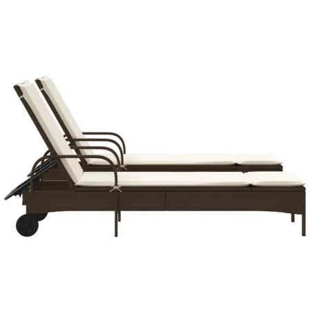 Chaises longues avec coussins lot de 2 marron résine tressée