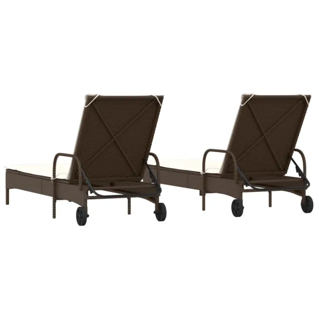 Chaises longues avec coussins lot de 2 marron résine tressée