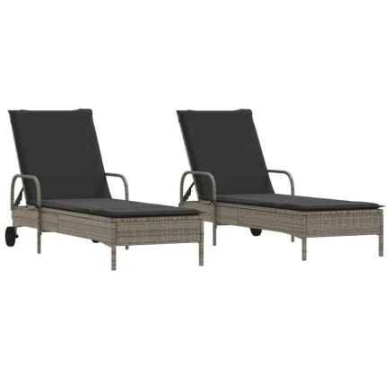 Chaises longues avec coussins lot de 2 gris résine tressée 2