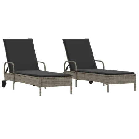 Chaises longues avec coussins lot de 2 gris résine tressée