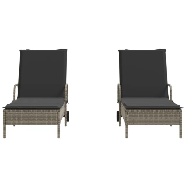 Chaises longues avec coussins lot de 2 gris résine tressée