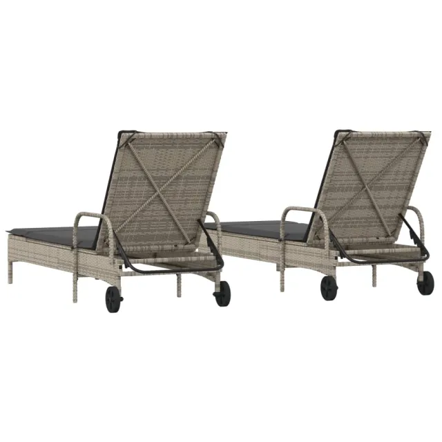 Chaises longues avec coussins lot de 2 gris résine tressée
