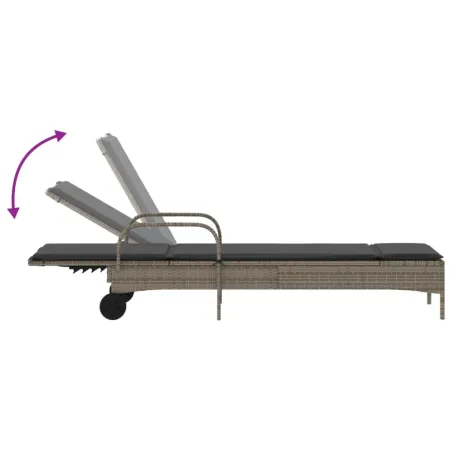 Chaises longues avec coussins lot de 2 gris résine tressée