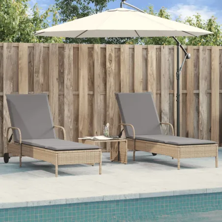 Chaises longues avec coussins lot de 2 beige résine tressée