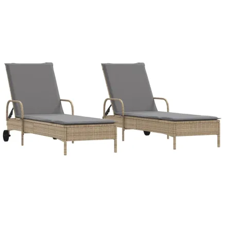 Chaises longues avec coussins lot de 2 beige résine tressée 2