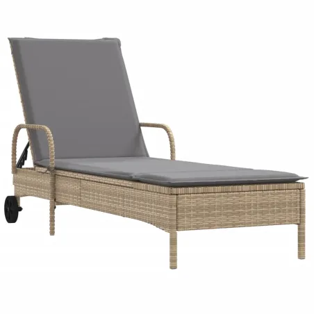 Chaises longues avec coussins lot de 2 beige résine tressée