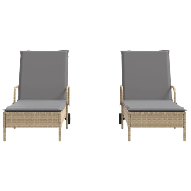 Chaises longues avec coussins lot de 2 beige résine tressée