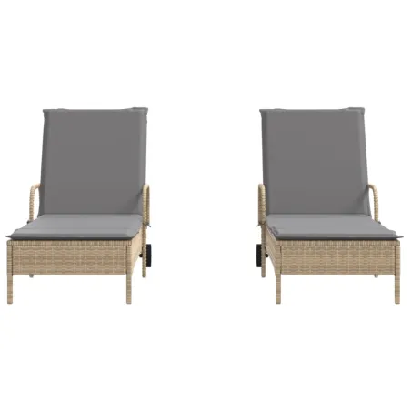 Chaises longues avec coussins lot de 2 beige résine tressée