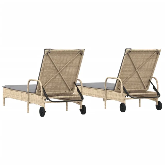 Chaises longues avec coussins lot de 2 beige résine tressée