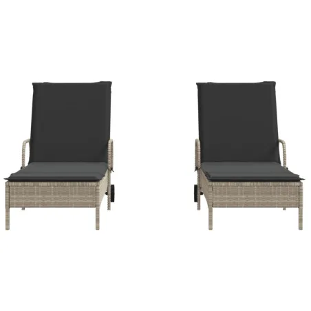 Chaises longues avec coussins lot de 2 gris résine tressée
