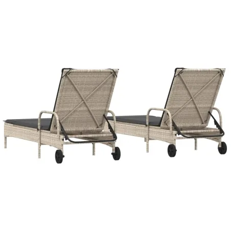 Chaises longues avec coussins lot de 2 gris résine tressée