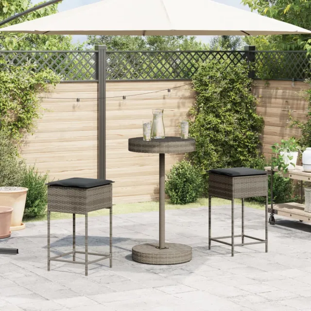 Ensemble de bar de jardin 3 pcs et coussins gris résine tressée