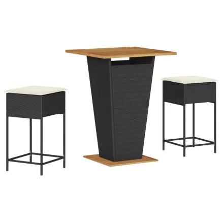 Ensemble de bar de jardin 3 pcs avec coussins noir poly rotin 2