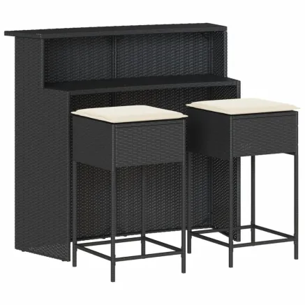 Ensemble de bar de jardin 3 pcs avec coussins noir poly rotin 2