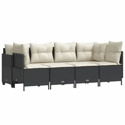 Salon de jardin 5 pcs avec coussins noir résine tressée 2