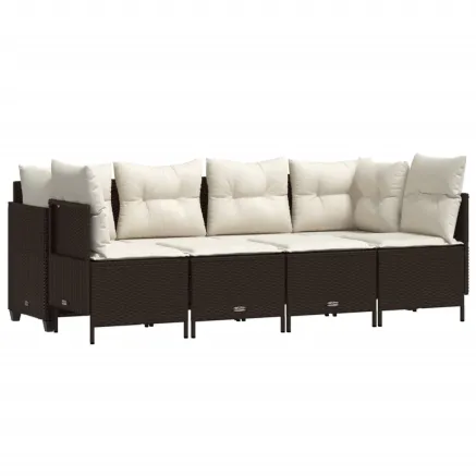 Salon de jardin avec coussins 5 pcs marron résine tressée 2