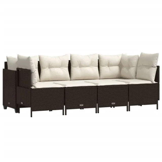 Salon de jardin avec coussins 5 pcs marron résine tressée