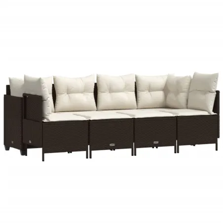 Salon de jardin avec coussins 5 pcs marron résine tressée