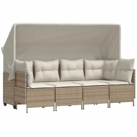 Salon de jardin avec coussins 5 pcs beige résine tressée