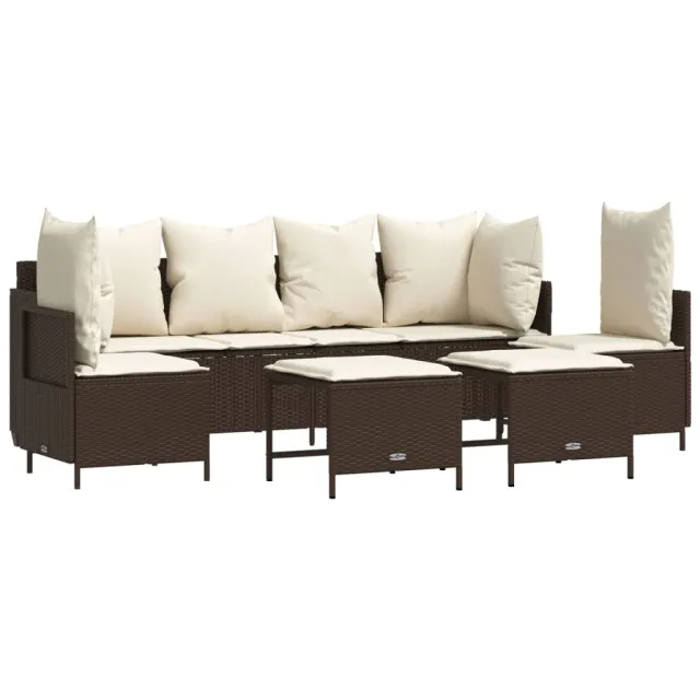 Salon de jardin avec coussins 5 pcs marron résine tressée