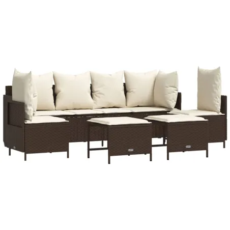 Salon de jardin avec coussins 5 pcs marron résine tressée