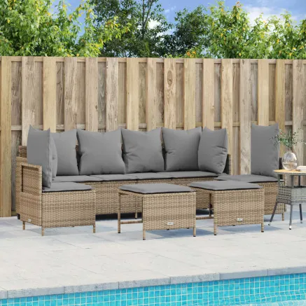Salon de jardin avec coussins 5 pcs beige résine tressée