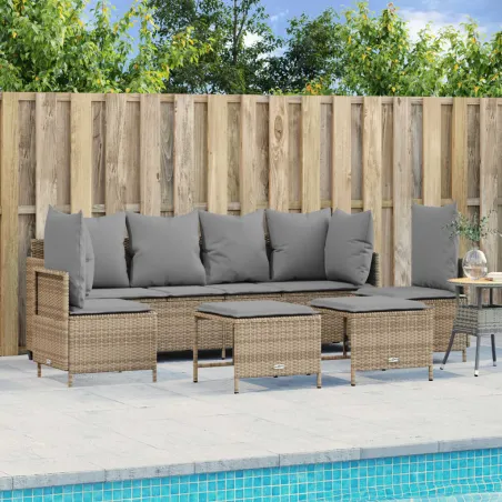 Salon de jardin avec coussins 5 pcs beige résine tressée