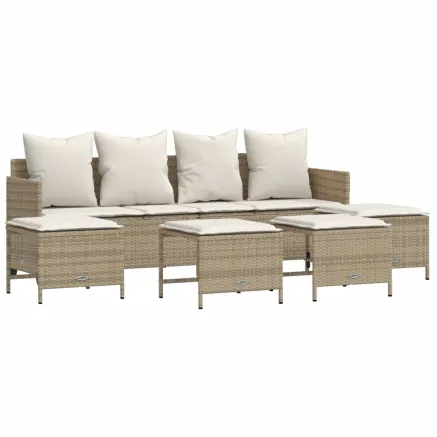 Salon de jardin avec coussins 5 pcs beige résine tressée 2