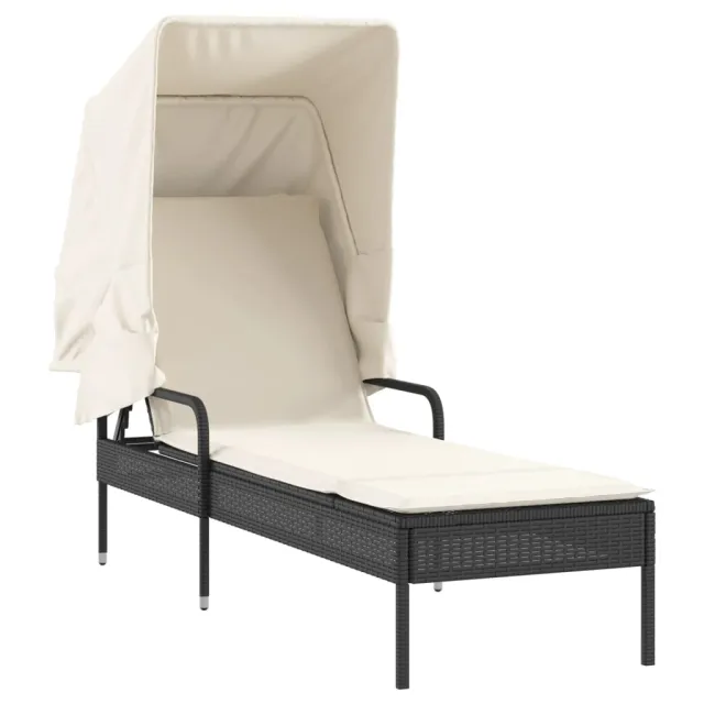 Chaises longues lot de 2 avec auvents et table noir poly rotin