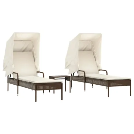 Chaises longues lot de 2 et auvents et table marron poly rotin 2