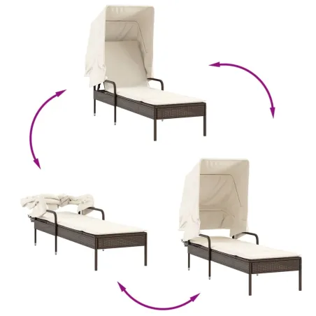Chaises longues lot de 2 et auvents et table marron poly rotin