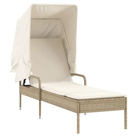 Chaises longues lot de 2 avec auvents et table beige poly rotin