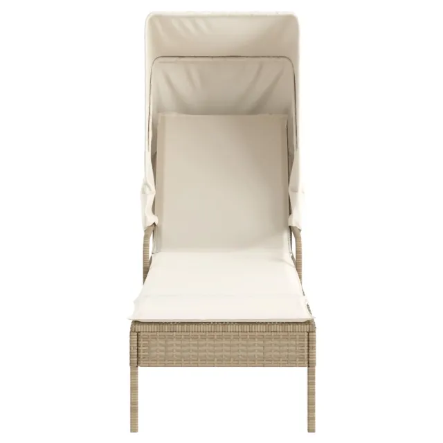 Chaises longues lot de 2 avec auvents et table beige poly rotin
