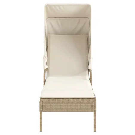 Chaises longues lot de 2 avec auvents et table beige poly rotin