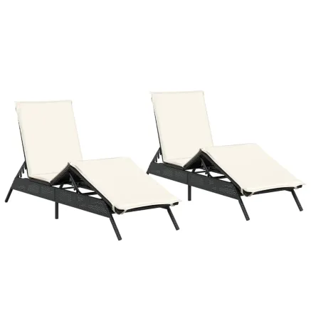 Chaises longues avec coussins lot de 2 noir résine tressée 2