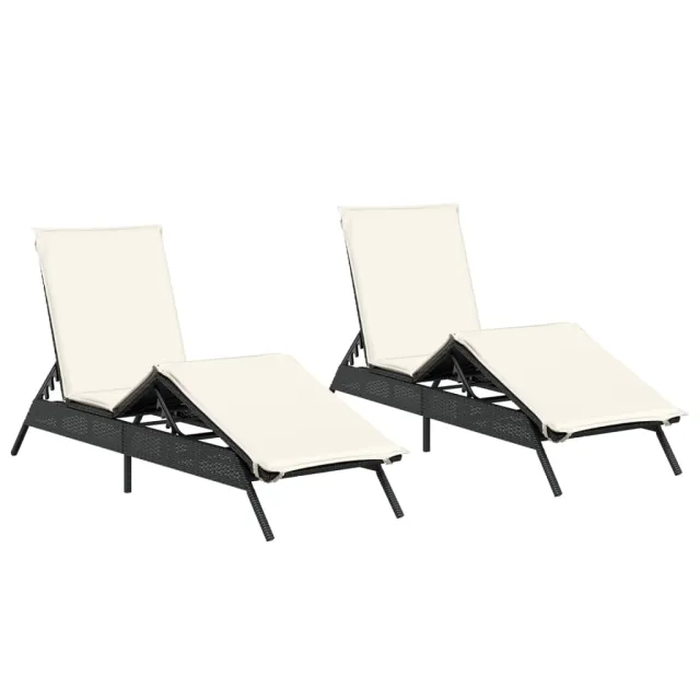 Chaises longues avec coussins lot de 2 noir résine tressée