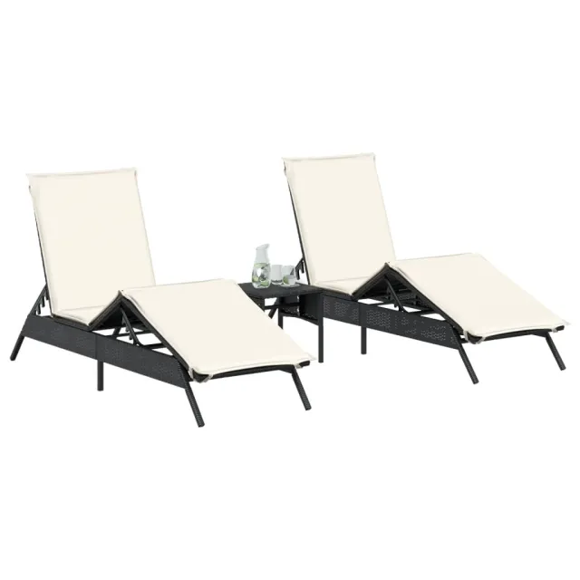 Chaises longues avec coussins lot de 2 noir résine tressée