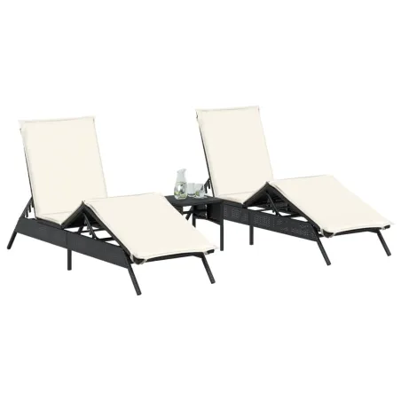 Chaises longues avec coussins lot de 2 noir résine tressée