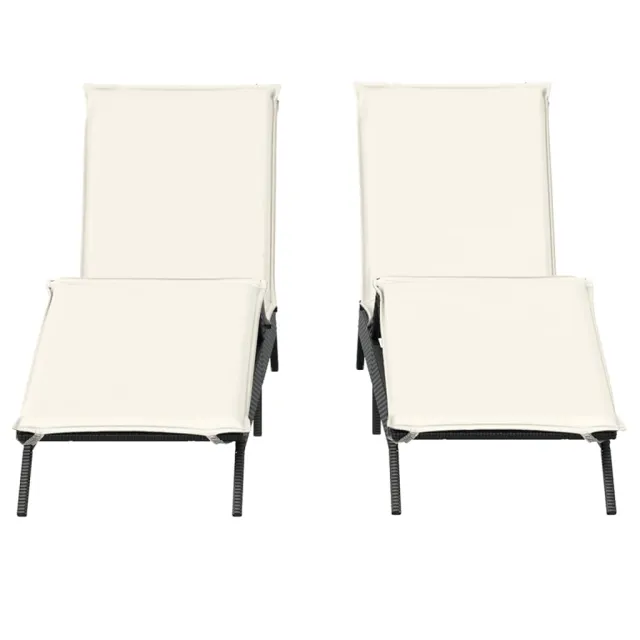 Chaises longues avec coussins lot de 2 noir résine tressée